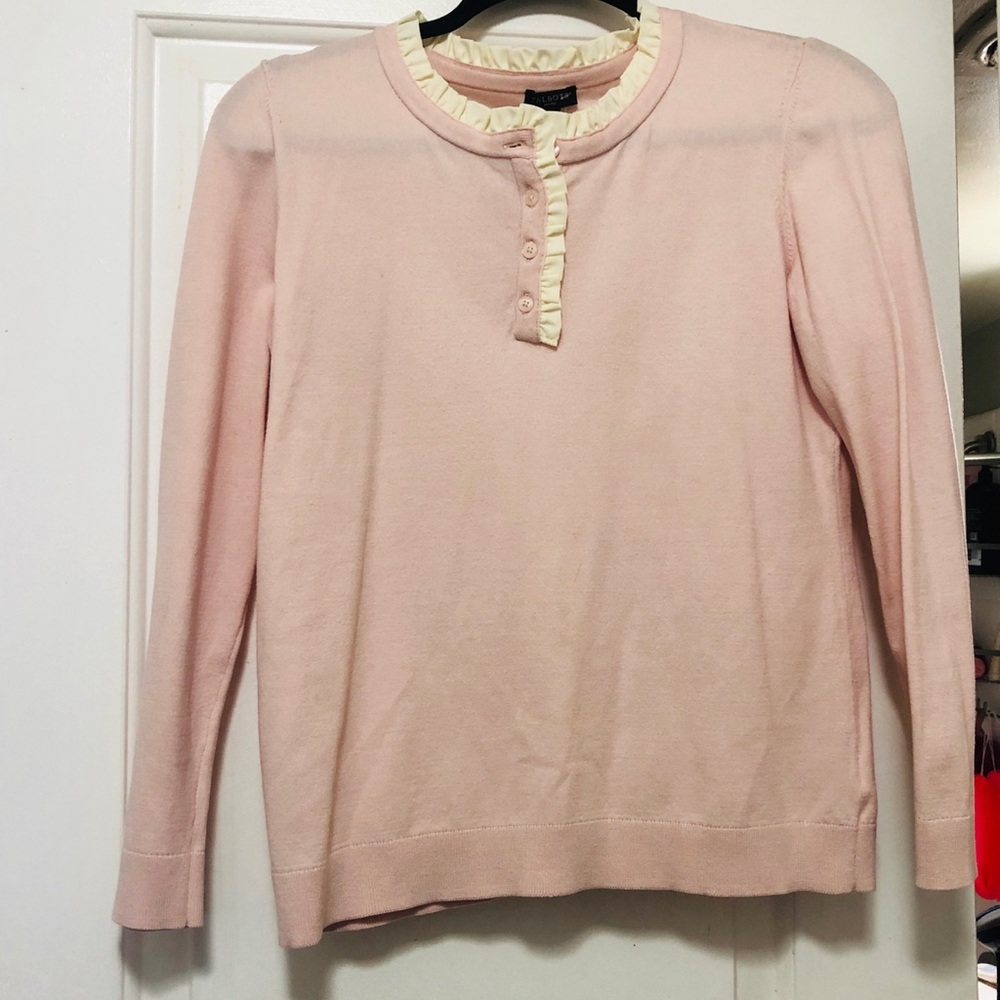 Talbots Pale Pink Ruffle-Trim Long Sleeve Knit Top size M - Picture 3 of 7